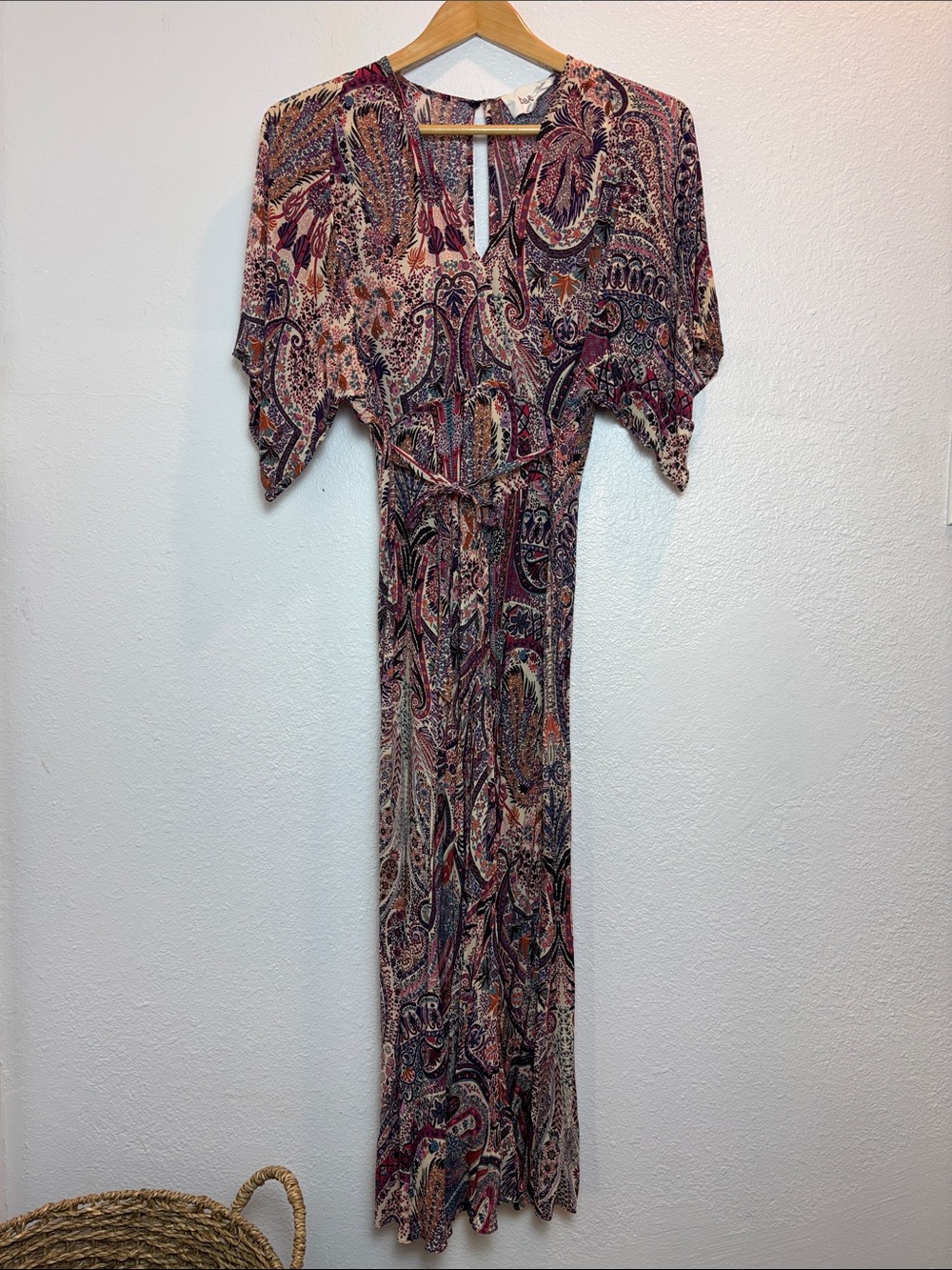 ba&sh Burgundy, Cream & Navy Paisley Maxi Dress